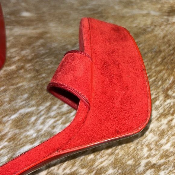LOUBOUTIN Paris Red High Heel Stiletto Open Toe Platform Sandals GUC EU 38 1/2 - Picture 14 of 17